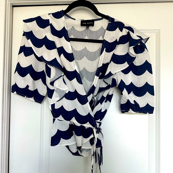 NWOT The Sang Linen Crossover blue and white top - Picture 5 of 8